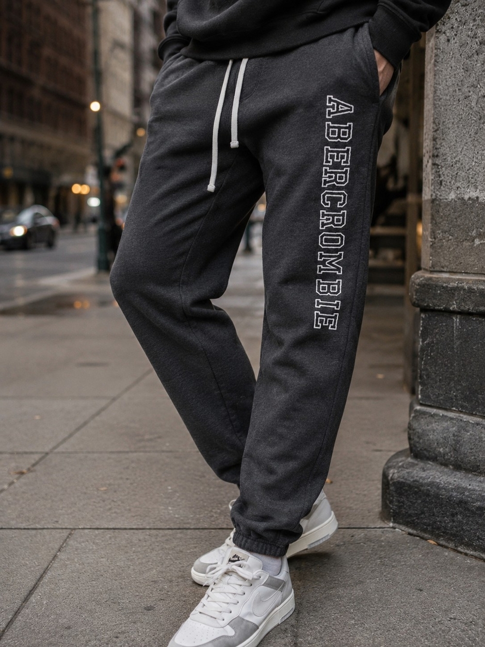 Abercrombie & Fitch Dark Charcoal Logo Drawstring Sweatpants